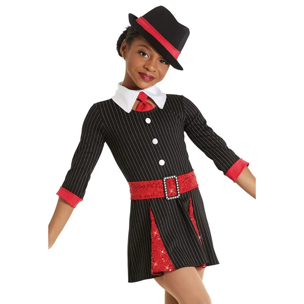 Pre-Owned Dance Costume Weissman 12049 Medium Child Red Dress Jazz Sequin Suit